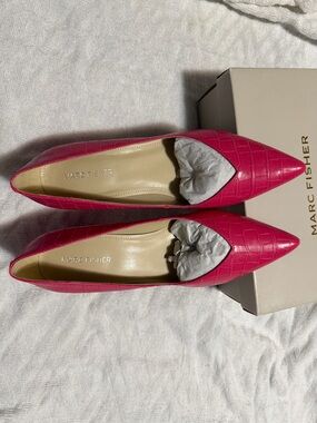 Marc Fisher Hot Pink Croc-Embossed Pointed Flats